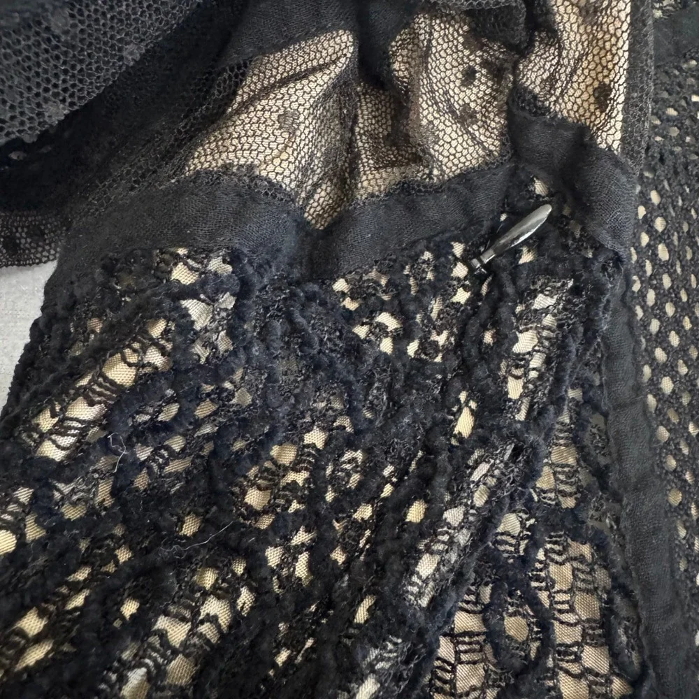 Free People Dress Size 2 Fit Flare Crochet Lace Mixed Media Party Edgy Black - Picture 13 of 13